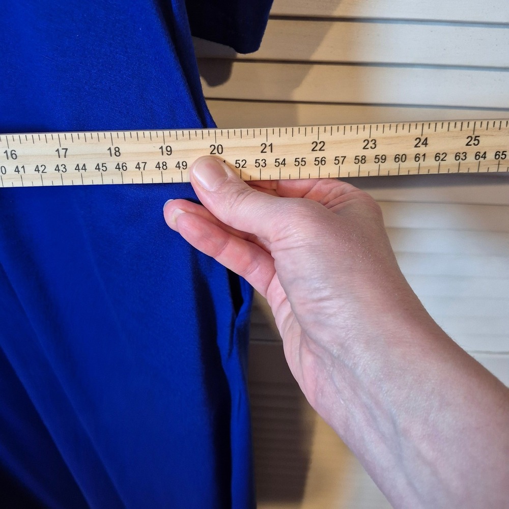 Jacansi Royal Blue Crew Neck 3/4 Sleeve Maxi Dress Pockets Size L Modest Pockets - Picture 7 of 10